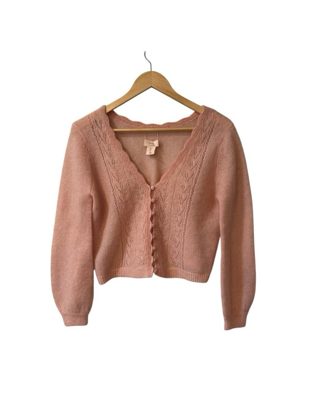 Camila Coehlo Pink Mohair Wool Blend Cropped Button Front Cardigan Small